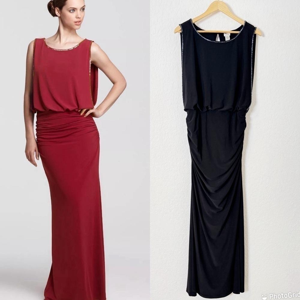 Cache Bead Trim Jersey Blouson Gown
